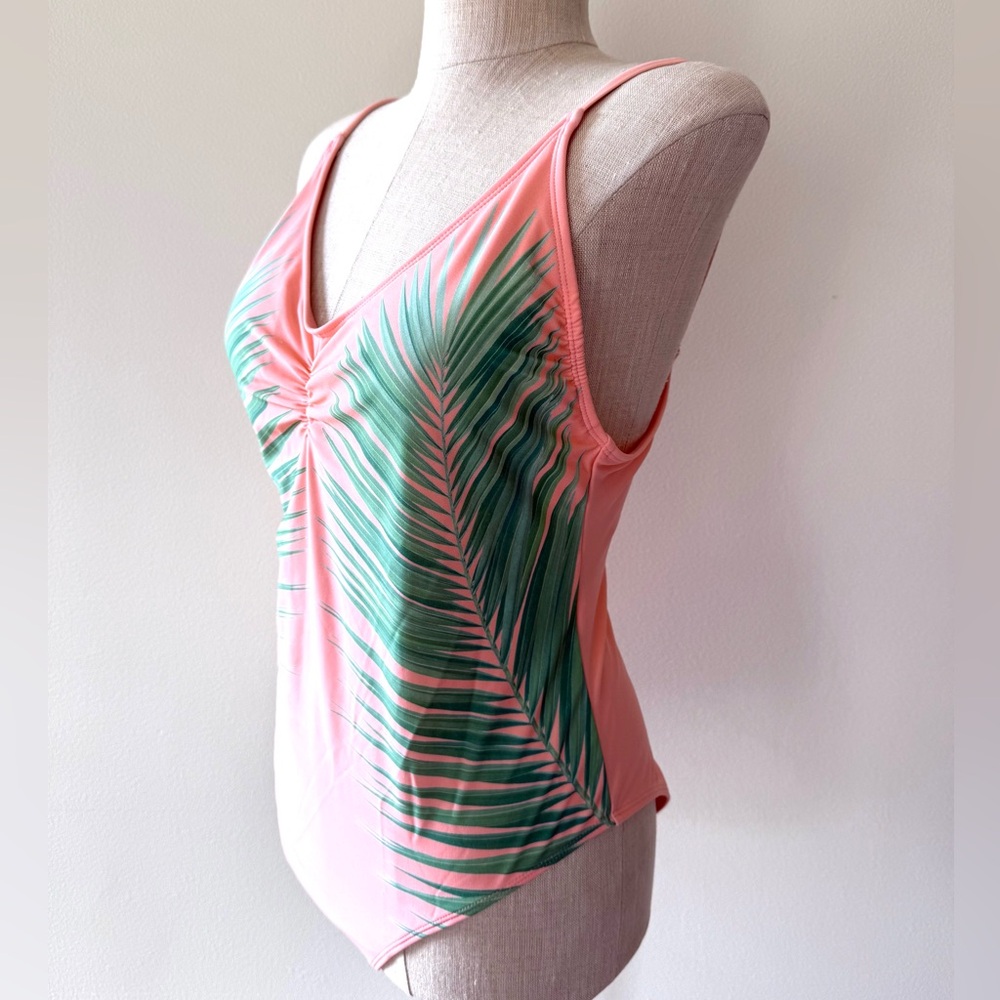 Xhilaration Tropical Palm Print Scoop Back One Piece Swimsuit - Picture 3 of 12